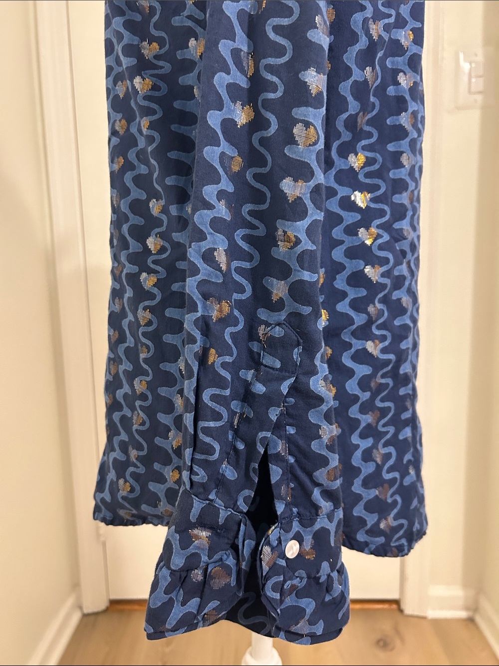 Oliphant Zig Zag Metallic Heart Button Down Cotton Blouse Size Small Nomad Blue - Picture 4 of 7